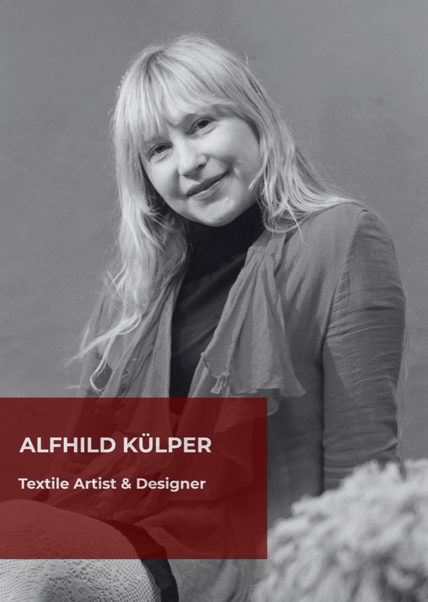 Alfhild K&uuml;lper, textile artist and designer, photographed in black and white.