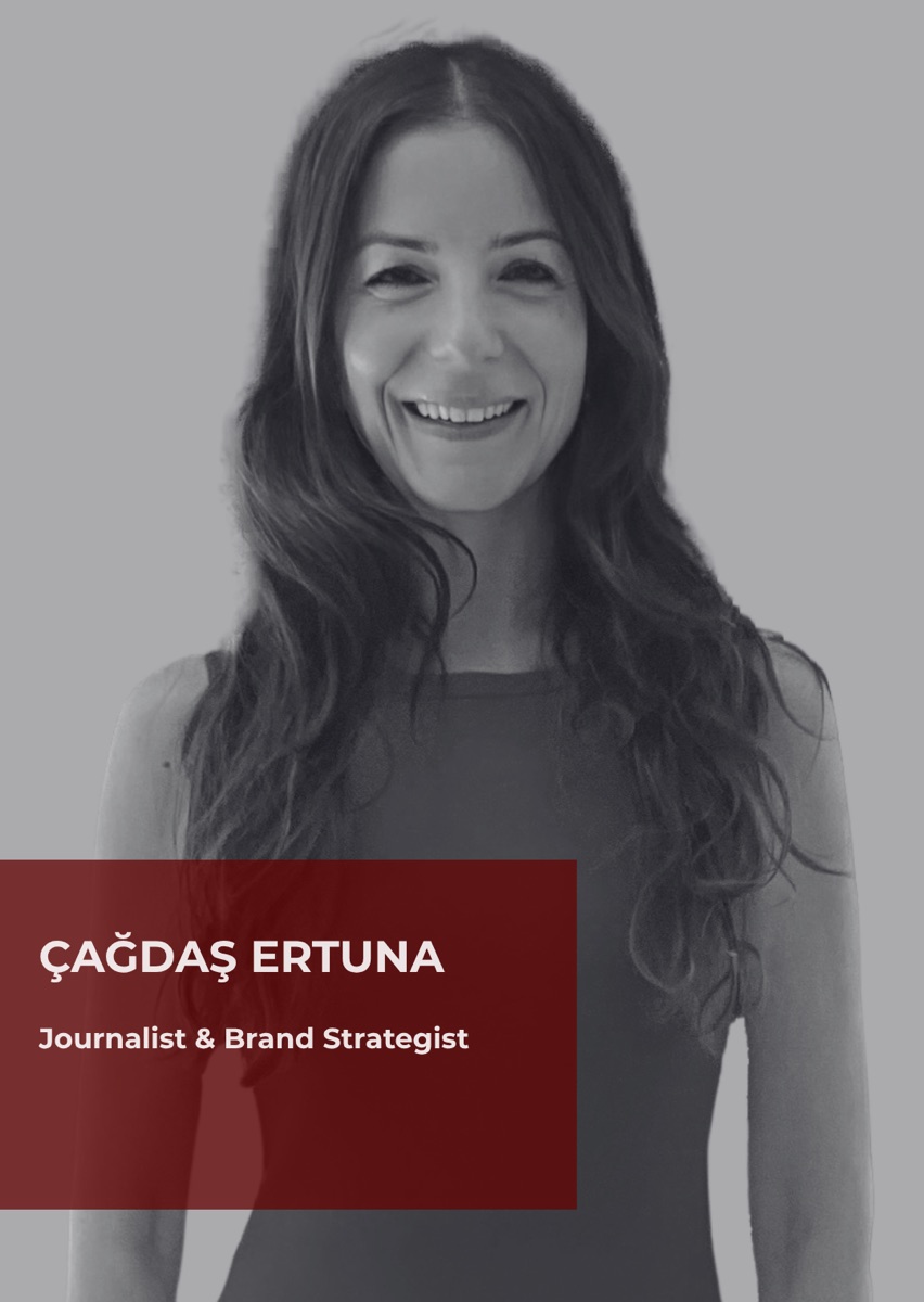 &Ccedil;ağdaş Ertuna, journalist and brand strategist, photographed in black and white.