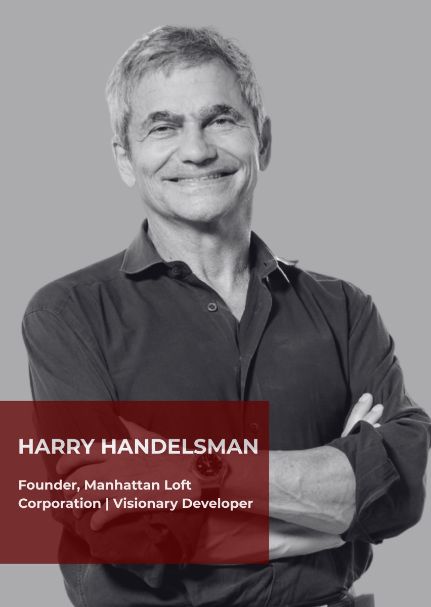 Harry Handelsman, founder of Manhattan Loft Corporation, photographed in black and white.