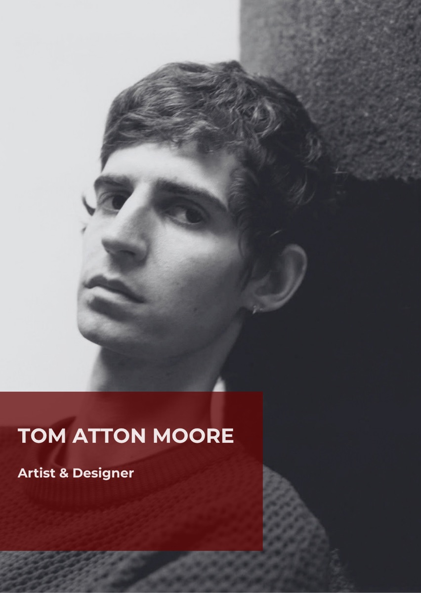 Tom Atton Moore, artist and designer, photographed in black and white.